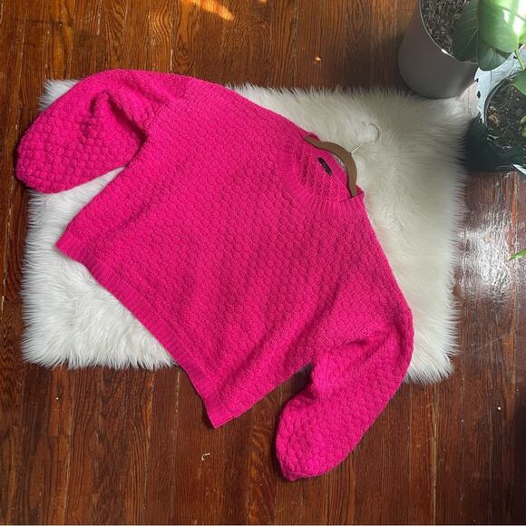 Chunky Knit Neon Pink Sweater Wide Sleeve Boxy Fit - Picture 3 of 5